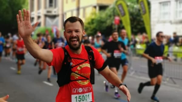 James runs the London Marathon